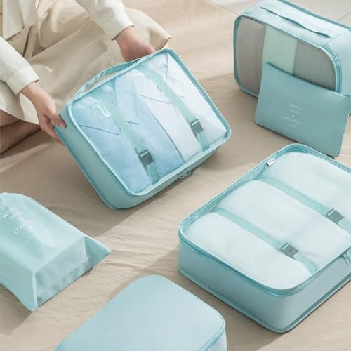 Image of Nylon 7 Pcs Travel Organizer Pouch Packing Cubes For Travel Clothes Space Savers Bags Cosmetics /Underwear /Socks /Shoes Toiletry Organiser Pouch (Navy Blue)