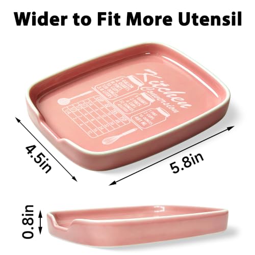 Image of Pink Spoon Rest for Stove Top, Ceramic Spoon Holder for Kitchen Counter