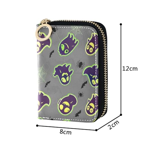 9 Credit Card Slots & 2 Cash Slots Women Wallet Zip Around Leather Travel Wallet with Zipper Cartoon Cute Ghosts Gray3