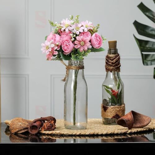 Image of SATYAM KRAFT 6 Pcs Artificial Peony Rose Flower Bouquet Bunch for Home Decor, Office, Bedroom, Balcony, Table Display, Wedding Decoration (Without Vase Pot) (Pink)