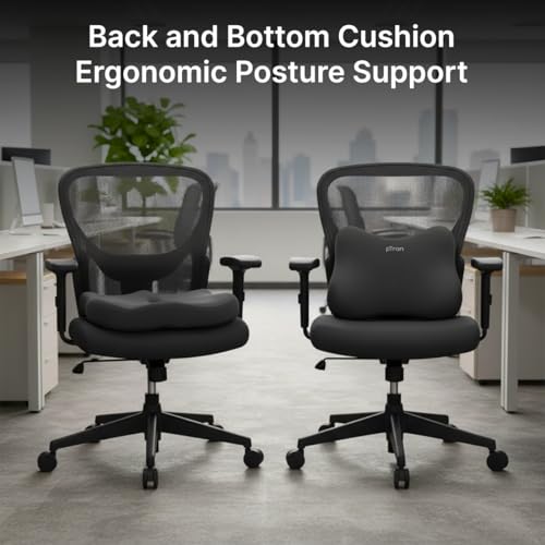 Image of pTron Ergova S1 Core Support Seat Cushion & Backrest Combo, 100% Memory Foam, Prolonged Sitting Comfort, Pressure Relief, Reduced Muscle Fatigue, Suitable for Home Office & Cars (Black)