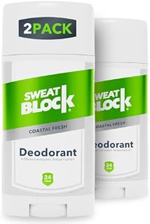 SweatBlock [AM] Deodorant Antiperspirant for Men & Women - Daily Sweat & Odor Protection - Easy, Clean, Smooth Glide - Dermatologist Tested - Coastal Fresh Scent, 2.7oz Stick (Daily Strength 2 Pack)