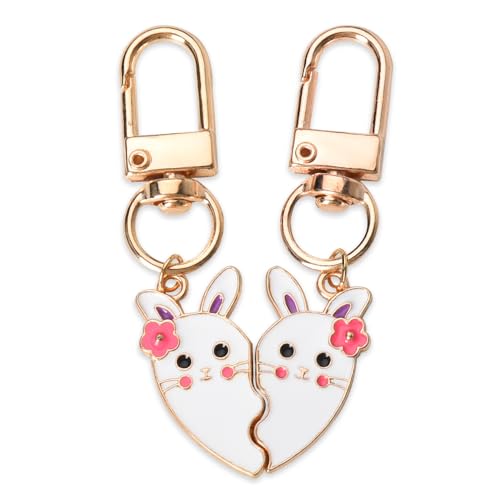 Matching Keychains for 2 Best Friends Sisters Cute Rabbit Bunny Key Chain Charms Accessories for Backpack Friendship Gifts for Teen Girls BFF Big Little Twin Sisters Christmas Birthday Gifts Ideas