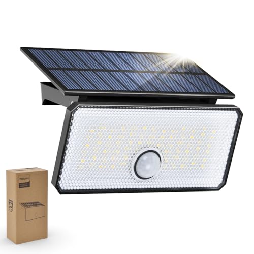 Philips Solar Motion Sensor Light Outdoor, 3 Modes, 1000LM 7000K Daylight, Waterproof Solar Powered Flood Light for Garden, Yard, Garage