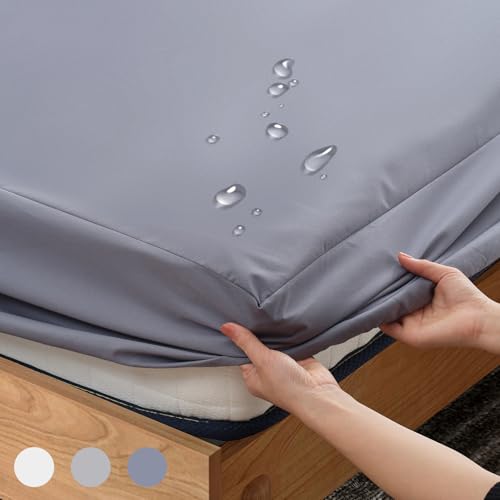 Z-HOM Spannbettlaken Wasserdicht, Mikrofaser, wasserdichte bettlaken mit Wasserdichter Kunststoffschicht, Matratzenhöhe bis 30 cm, Öko-Tex Zertifiziert (Dunkelgrau, 90x200x30 cm)