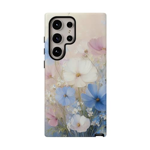 Coque rigide mate Galaxy S24 Ultra Bleu motif floral doux