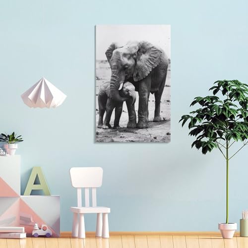 Poster sur toile Mom & Baby Elephant de 40x60 cm pour decoration murale