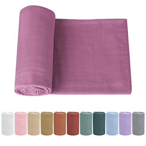 Image of Organic Cotton Newborn Baby Swaddle Blanket Wrap Unisex Soft Silky Muslin Swaddle Blankets Neutral Receiving Blanket for Newborn Boys and Girls Large 47 x 47 inches(120x120cm) (Purple-Pink)