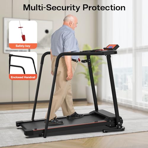 Image of Walking Treadmills for Home, Portable Foldable Treadmill with Extended Long Handrails and LCD Display,Under Desk Treadmills for Home Small or Office, with Optional APP Control, 300 LBS Capacity