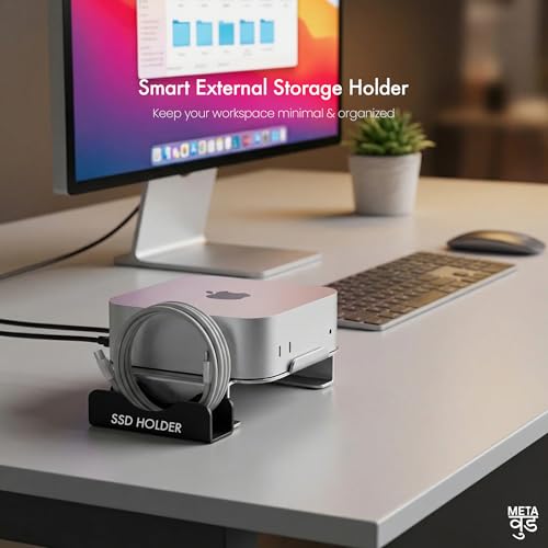 Image of Desktop Mount for Mac mini M4 & M4 Pro | Airflow Design & Quick Power Button Access | SSD Holder | Cable Organiser | Mac mini Stand 2026 (Silver)