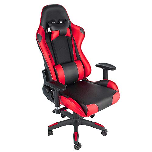 YIFAA Fauteuil Gamer Fauteuil de Bureau, Accoudoirs Pliables, Dossier Haut, Hauteur réglable, Ergonomique 60 * 54 * (130-138) cm (Noir + Rouge)