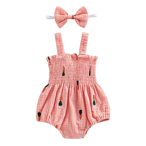Image of Tsseiatte Newborn Baby Girl Summer Bodysuit Print One Piece Ruffle Strap Romper Jumpsuit Cotton Playsuit with Headband