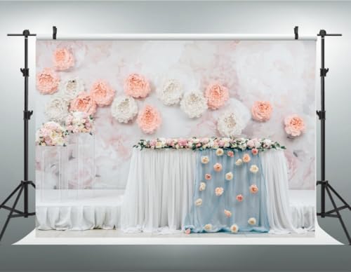 LYWYGG 7x5FT Blumenwand Hintergrund - 3D Fotografie Hintergrund Rosa Blumen