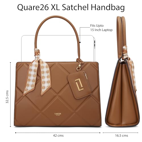 Image of Lavie Luxe Women's Quare26 Extra Large Laptop Satchel Bag | Upto 14 Inch | Satchel Handbag for Work | Ladies Purse | Stylish Shoulder Bag | Gift for Women
