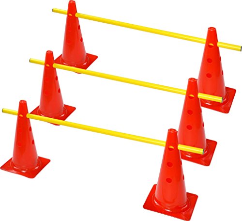 RHINOS sports Steckhürdenset 3er | 6 rote Kegel: 38cm | 3 gelbe Stangen: 1m Cover