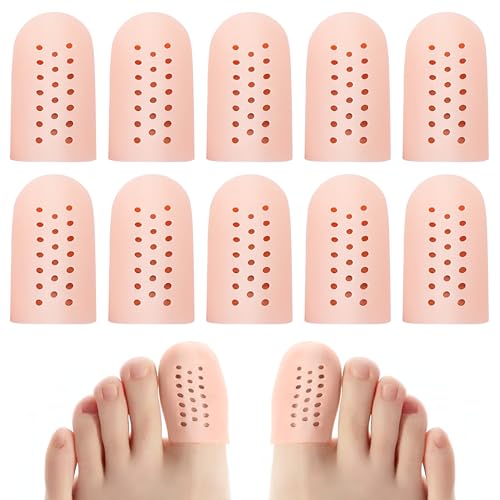 Protector Dedo Gordo Pie, 10 piezas Punteras de Silicona, Transpirable Recortable, Para Ampollas, Callos, Alivio Del Dolor De Fricción y Mucho Más. (Tamaño Mediano Color de Carne)