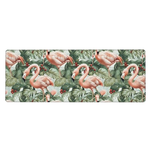 Grand tapis de souris de jeu plante tropicale et flamant rose 30x80cm