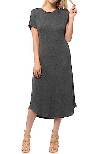 Image of iconic luxe Women's A Line Short Sleeve T Shirt Midi Dress Summer Casual