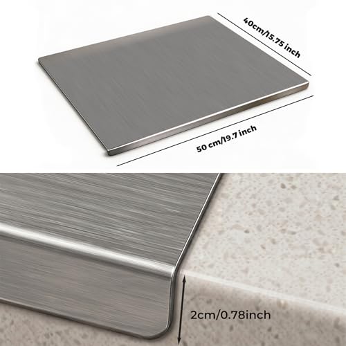 Stainless Steel Cutting Board with Lip, Large Metal Chopping Board for Kitchen Food Prep, Meat, Fruits, Vegetables & Baking (19.6"L x 15.7"W) by Jenloou - Used condition - Image 3