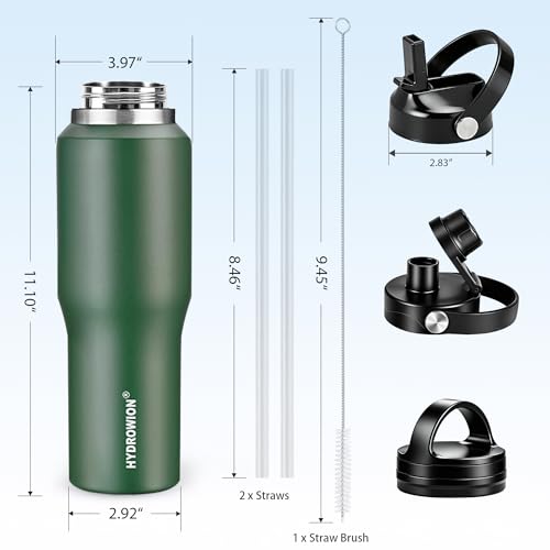Image of 40 oz Insulated Water Bottle with Straw fit in Car Cup Holder(Cold 48 hrs, Hot 24 hrs) Drinking Bottle with Straw Lid, Spout Lid and Flex Cap Leakproof Travel Thermo Mug，Olive