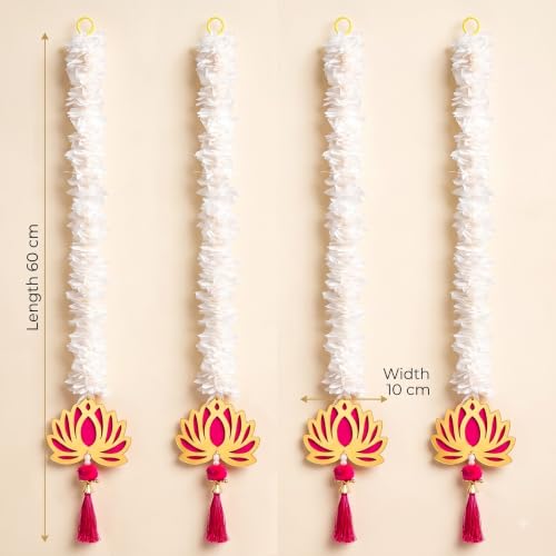 Image of JH Gallery Golden Floral Lotus - Ganesh Chaturthi Decoration Items for Home, Handmade Ganpati Makhar & Mandap Backdrop, Temple & Wall Hanging Decor (24 Inch, Pack of 4)