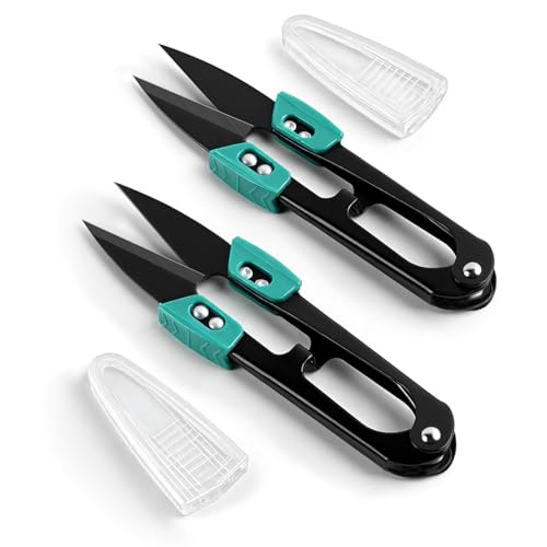 Lot de 2 ciseaux coupe-fil – Ciseaux de couture tranchants avec capuchon de protection – Poignée en U large pour une prise confortable – Lames en acier trempé...