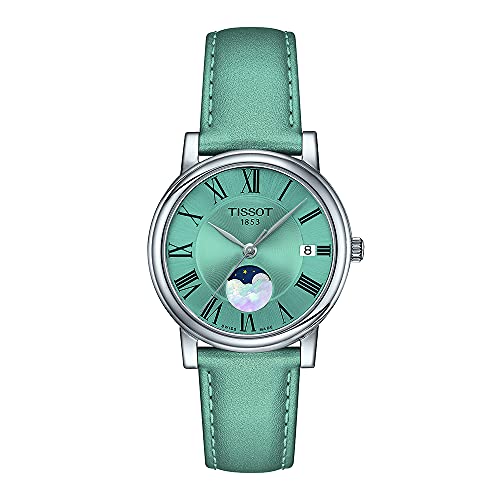Tissot Womens Carson Premium Lady Moonphase Swiss Quartz Watch, Blue, Leather, 16 (T1222231635300)