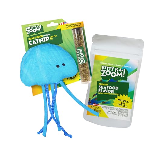 KITTY KA-ZOOM Jellyfish Toy and Seafood Treat Bundle for Cats