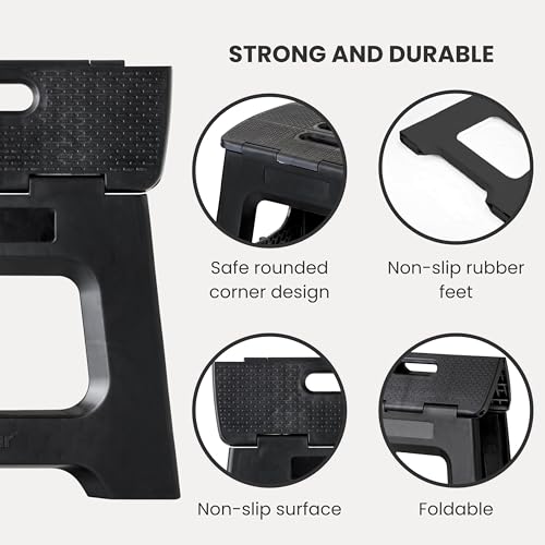 Image of Vigar Compact Step Stool Foldable, 10-1 /2-inch Step Stools for Adults up to 330 Pound, Lightweight Stool, Non-Slip Folding Step Stool, Black | For Adults, Up to 330 Pound, Lightweight Stool, Folding Design, Compact Size, Stable Surface, Easy to Store