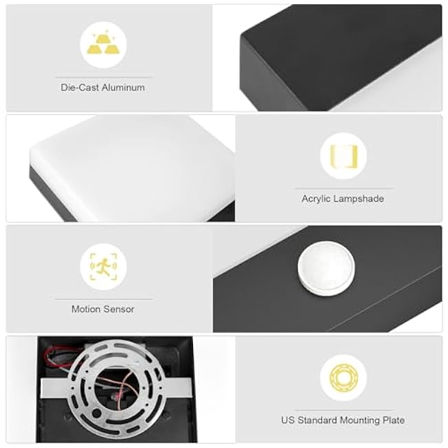 2-Pack Modern Outdoor Led Wall Light with Motion Sensor,24W 3000K Wall Porch & Patio Lighting,IP65 Waterproof Hardwired Exterior Aluminum Wall Lamp for House Yard Hallway Garden Garage(Black)