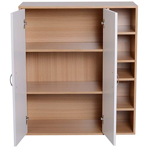 HOMCOM Mehrzweckschrank Standschrank Standregal Dekoschrank Bücherregal Schrank Holz Natur + Weiß 80 x 32 x 91 cm – Bild 5