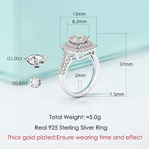 3ct Halo Cushion Cut Moissanite Engagement Rings for Women, D Color VVS1 18K white glod plated 925 Sterling Silver Lab Created Diamond Promise Ring valentine's day jewelry gifts2