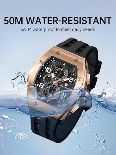 Image of Tsar Bomba Mens Watches Quartz Wristwatch for Men Waterproof 50M Analog Luxury Tonneau Chronograph Calendar Date Men's Dress Business Work Watch Gift for Men