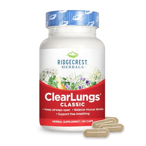 RidgeCrest Herbals ClearLungs Classic, Natural Lung and Nasal Daily Health Supplement for Bronchial, Respiratory, Immune, Sinus, and Mucus Wellness Support, Herbal Formula (60 Caps, 30 Serv)