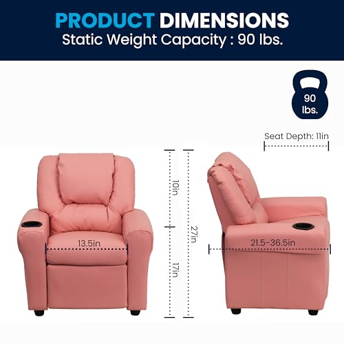 Image of Flash Furniture Vinyl Kids Recliner, Cup Holder, Pink