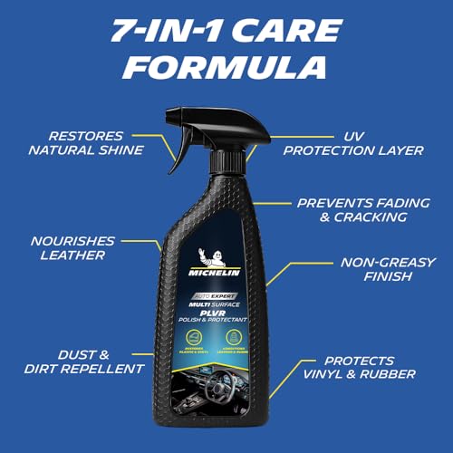 Image of MICHELIN Car Interior Trim Polish & Protectant 500ml | Polishes & Protects Plastic, Leather, Vinyl & Rubber | Leather Conditioner with UV Protection | Restores Shine with Non-Greasy & Anti-Dust Finish