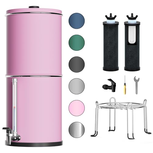 Image of Purewell 3-Stage 0.01μm Ultra-Filtration Gravity Water Filter System, 304 Stainless Steel Countertop System with 2 Filters, Metal Water Level Spigot and Stand, Reduce 99% Chlorine, 2.25G, PW-OB-K