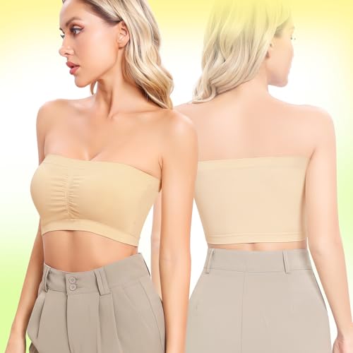 Image of Tube Tops Strapless Bras for Women Wireless Bandeau Bra Invisible Bralette Padded Seamless Bra