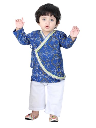 Traditional Cotton Kurta Pajama Set, Red Bandhani Print, Full Sleeves