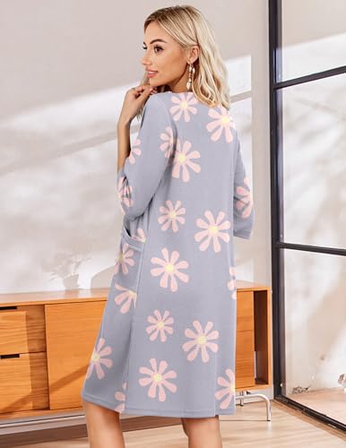 Image of Ekouaer Zip Up Robes for Women Short Waffle Bathrobe Lightweight house coat 3 /4 Sleeve Soft Nightgown with Pockets S-3XL