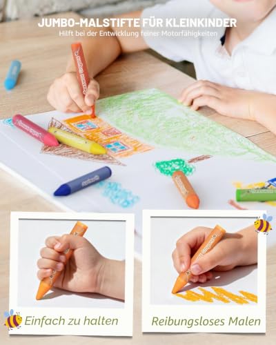 JUPITEARTH Jumbo Buntstifte 18 Ungiftige Babymalstifte aus Natürlichem Bienenwachs Wachsmalstifte Ab 1 Jahr… – Ansicht 4