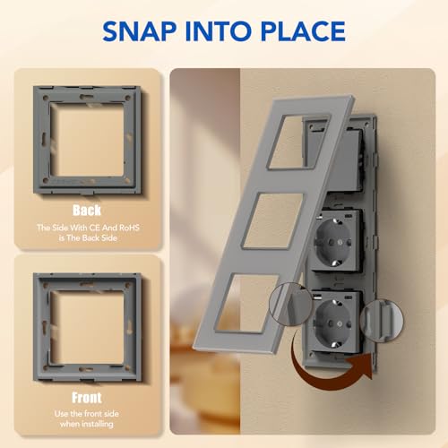 BSEED Lichtschalter mit Steckdose 1 Fach 2 Wege,Wandschalter mit 16A Schuko Steckdose mit Doppel USB Anschluss (Max. 2.1A) Typ C Port Grau,Physische Unterputz Wechselschalter mit Steckdose- 228mm