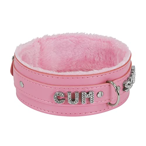 paloli Rosa Choker Halskette für Frauen Leder Choker Halskette Fluffy Punk Leash Gothic Cosplay Sexy Schmuck