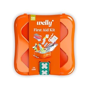 Welly First Aid Kit – Adhesive Flexible Fabric and Waterproof Bandages, Tape Non-Stick Pads, Butterfly Strips, Singe Use Ointments Triple Antibiotic Hydrocortisone, Ibuprofen 130 Count