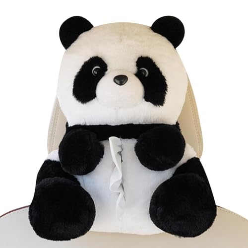 Portapañuelos en el asiento trasero | Dispensador de papel de seda de peluche lindo Panda para asiento de coche | Caja de pañuelos en forma de animales de dibujos animados, organizador de coche
