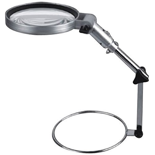 LED 照明 搭載 自立型 手放し 拡大鏡 スタンドルーペ 拡大ルーペ 倍率 2倍 大型 レンズ 高さ 調節 精密 作業 新聞 展示