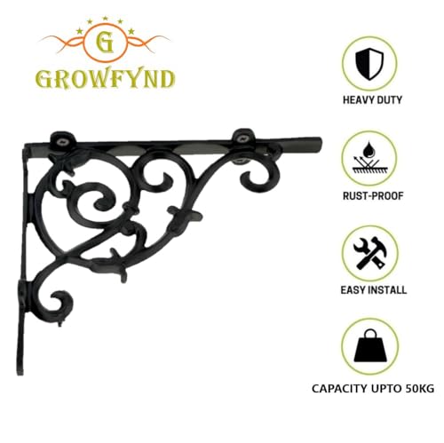 Image of Metal Handcrafted Shelf Bracket for Floating Shelves L Angle Decorative L Shaped Corner Brace Joint Heavy Duty Wall Mounted Shelf Supporter Corner Brace Holder | (Pack of 2, Black)
