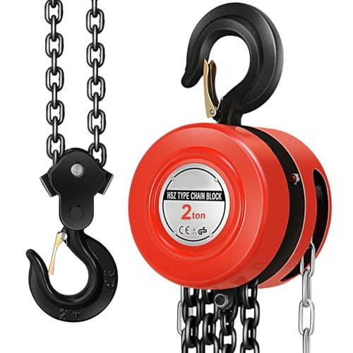 Auto Dynasty Manual Chain Block Hoist 2 Ton with 3M G80 Galvanized Chain for Garages Automotive Machinery Warehouse Building