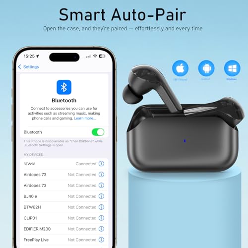 KVANCEGR BTW98 Wireless Earbuds Bluetooth 5.4 Headphones Active Noise Cancelling, 60H Playtime, ENC Clear Call, Auto Connect,Low Latency Gaming Mode,Dual Device Connect, Bass Sound Earphone — view 4