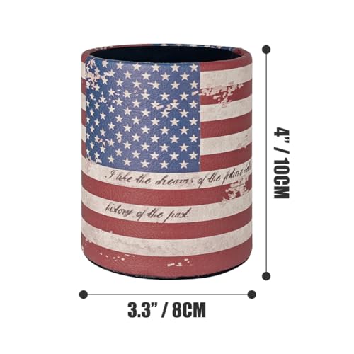 Image of Pen Pencil Holder Cup Container PU Leather Desk Organizer Stand Decor Brush Scissor Holder Decoration Office Desk Home School (3.3 inch x 3.3 inch x 4 inch, US Flag)